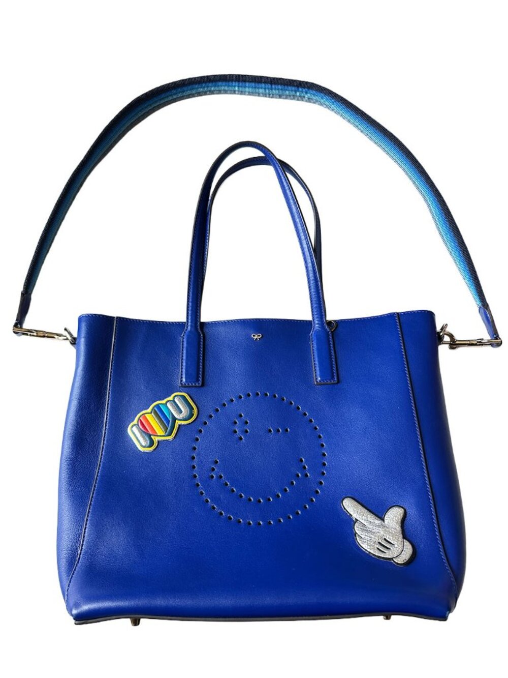 Anya Hindmarch Ebury Tote Bag Winking Smiley 2-Way Top Handle Cobalt Blue - Picture 2 of 10